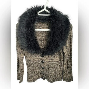 BCBG Tan and black big buttons faux fur knitted vest size small